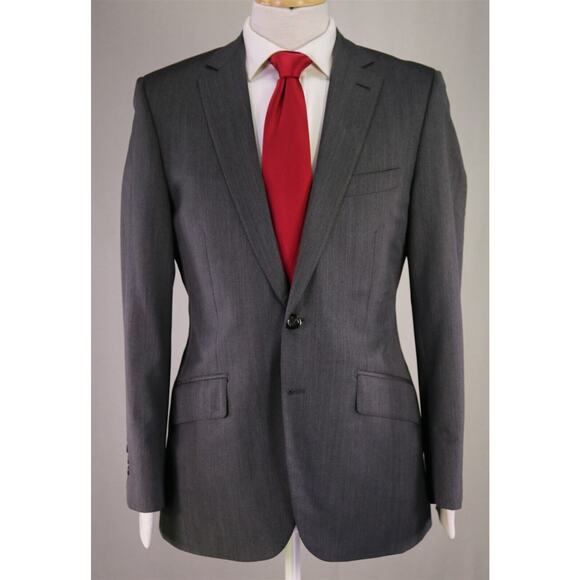 Michael Andrews Bespoke Gray Herringbone Wool 2-Btn Slim Fit Suit 36S - Picture 2 of 14